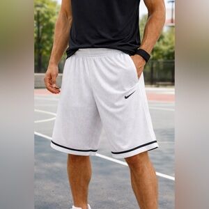 Nike Dri-FIT Basketball Shorts Large White Black Trim Mesh Athletic